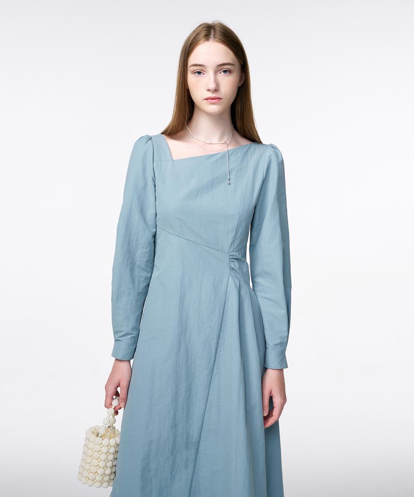 Etmont Unbalance Line Pintuck Dress Grayish Blue