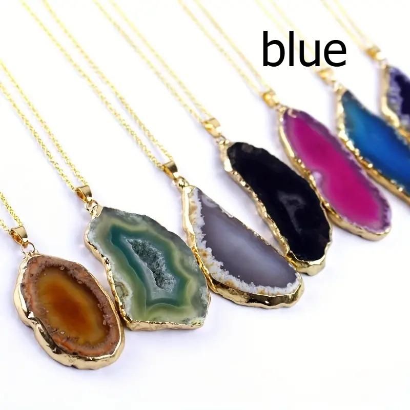 Natural agate piece, gold-plated pendant, irregular, agate raw stone necklace, pendant, colored natural stone, necklace, European and American