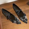 Zapatos Planos de Mujer con Punta Fina y Diseño de Flor de Marca de Moda, Casuales para Boda y Fiesta, Cómodos, Zapatos Mary Jane con Pedrería