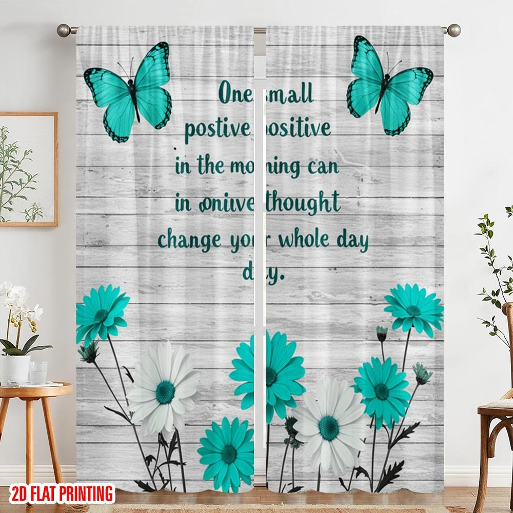2pcs 2D flat printing Drapes Positive Thought Change Day Butterflies 100% Polyester Without Electricity Birthday Party Perfect
