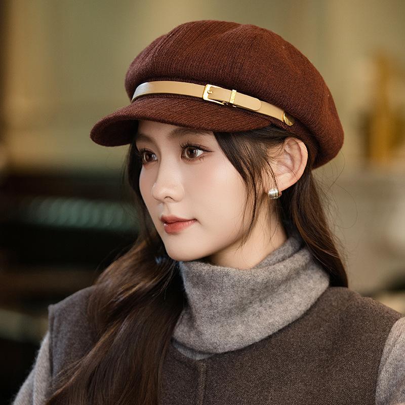 Flattening Cap Women, Beret Newsboy Hat for Small Face, British Style Autumn Winter Octagonal Hat