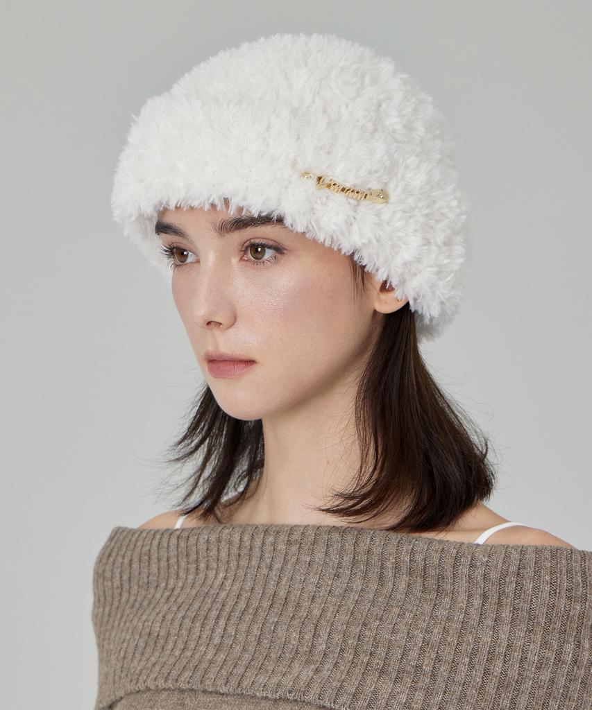 Bajal Safety Pin Fur Beanie Cream