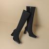 Winter Fashion Square Metal Toe Women Knee High Boots Street Style High Heel Mordern Long Botas Mujer