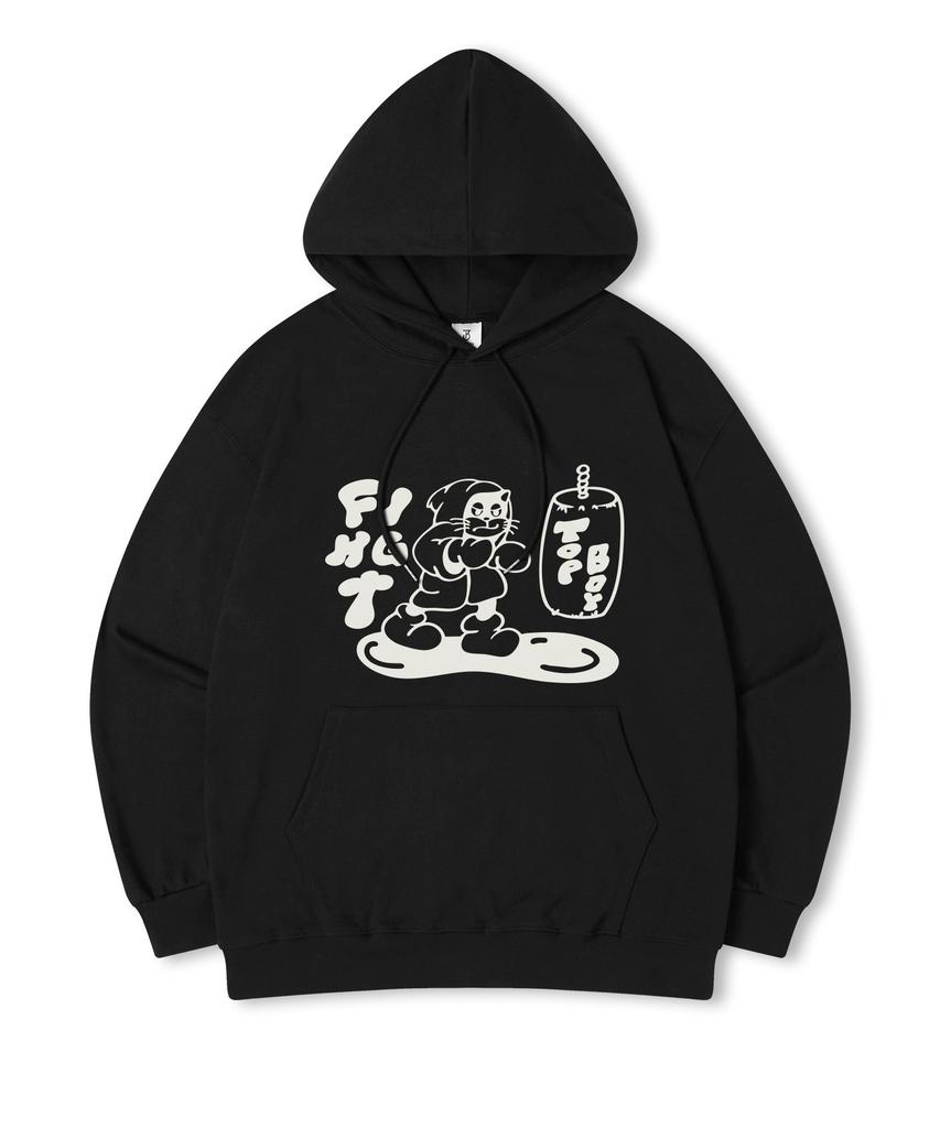 Fight Cat Oversized Fleece-Lined Printed Hooded Sweatshirt