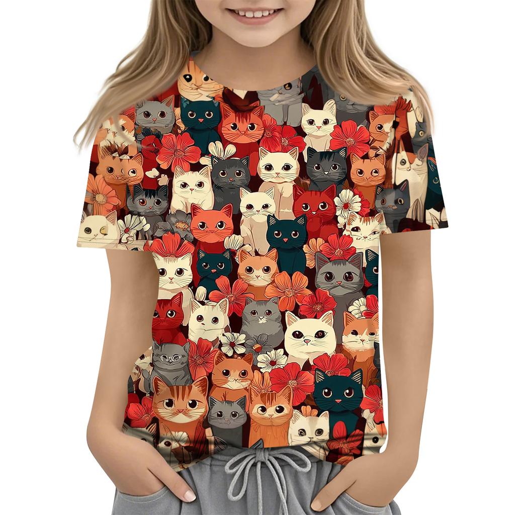 Children's Printed Round Neck Short Sleeved Casual T-shirt