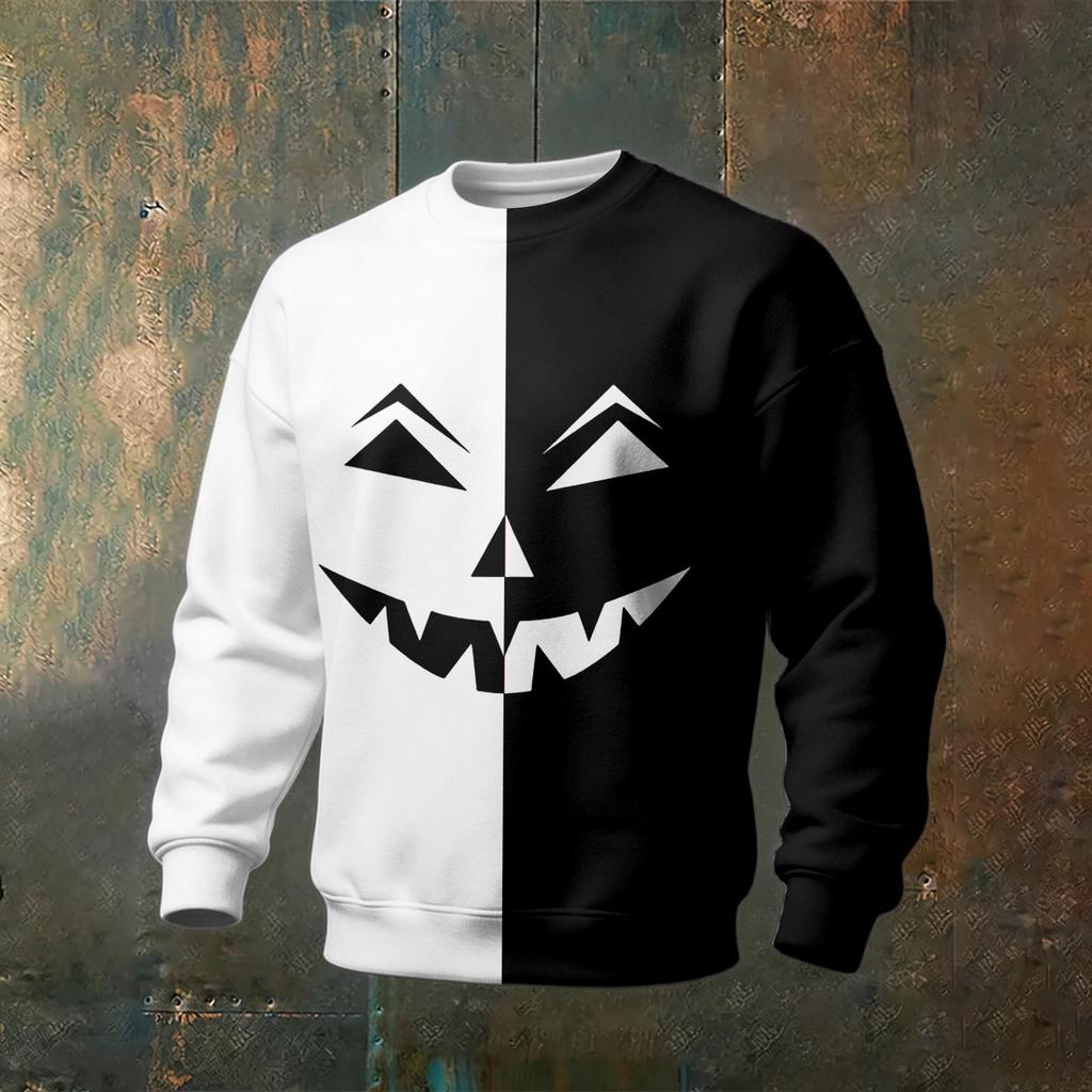Men's Halloween Print Long Sleeve Neck Sweatshirt Casual Sports Pullover