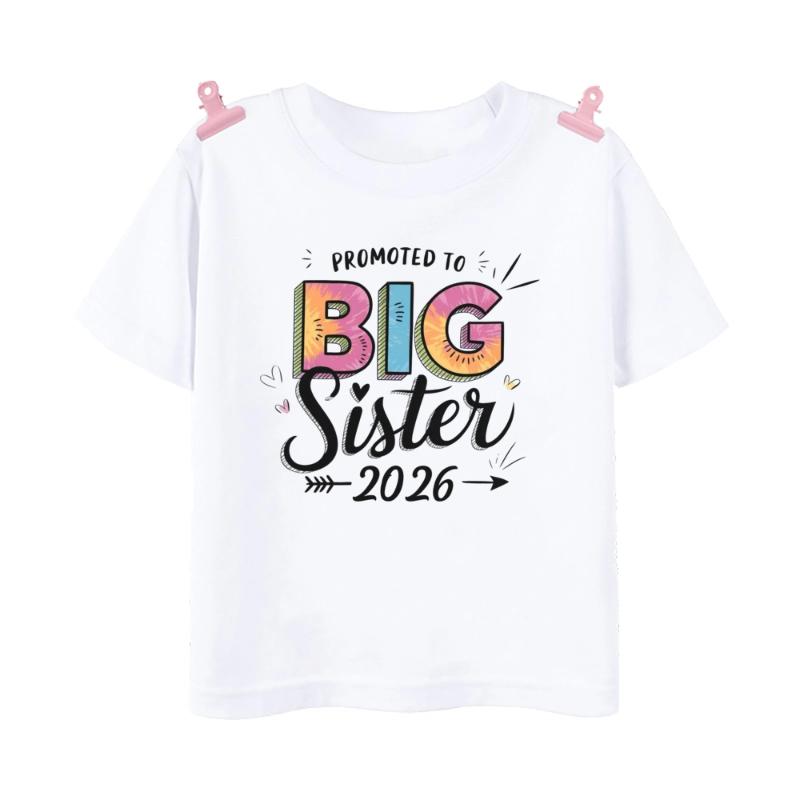 Big Sister 2026 Teenage Children Short Sleeve Tops T-shirt Summer Girls Casual Loose Fashion Round Neck Children’s Clothing