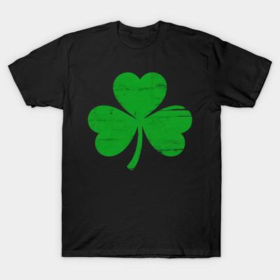 Men Black Print T-shirt Shamrock Rish Shamrock St Patricks Day No-Cut Heat Transfer Print Cotton Tshirt