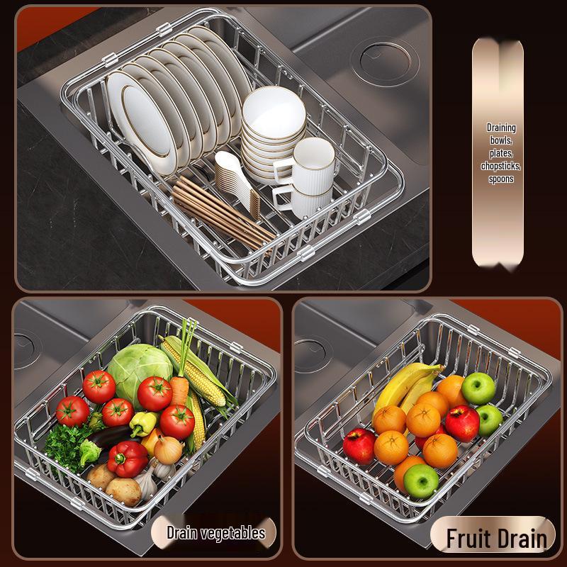 Stainless Steel Kitchen Sink Draining Rack and Basket