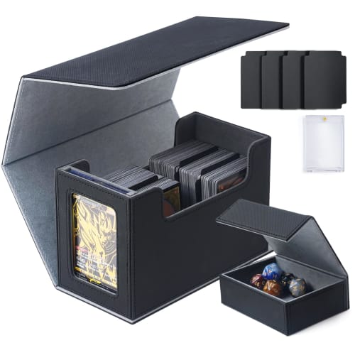 AWESOPAL Deck Case/Trading Card Case | New! Upgraded with Magnetic Holder | Display Window & Dice Tray | Holds 200 Double-Sleeved Cards | Fits 3" X 4