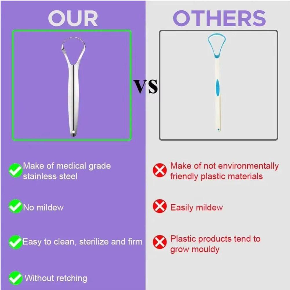 Stainless Steel Halitosis Clean Silver Tongue Scraping Brush Portable Tongue Scraper Women Men