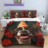 Rose Dog with Birthday Hat Pattern Bedding Quilt Set  Home Decoration  Gift (1 * duvet cover + 2 * pillowcase  without core)