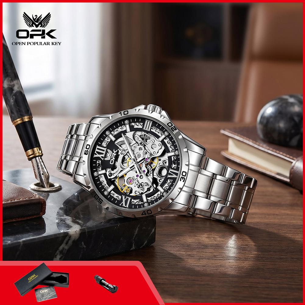 OPK 6100 Original Men's Mechanical Watch Hollowed Steel Strap Waterproof Luminous Business Automatic Man Wristwatch
