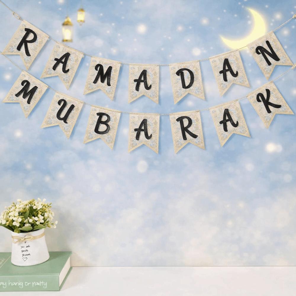 Decorative Ramadan Banner Wooden Eid Hanging Ornaments Crafts Festival Pull Flag  Living Room
