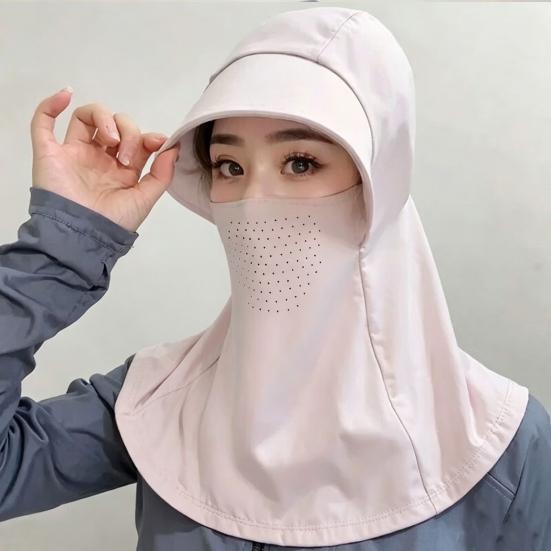 Sun Hat Ice Silk Cooling Fabric UPF50+ Full Face Neck Gaiter Sun Protection Hat Breathable Holes Thin Cycling Headgear