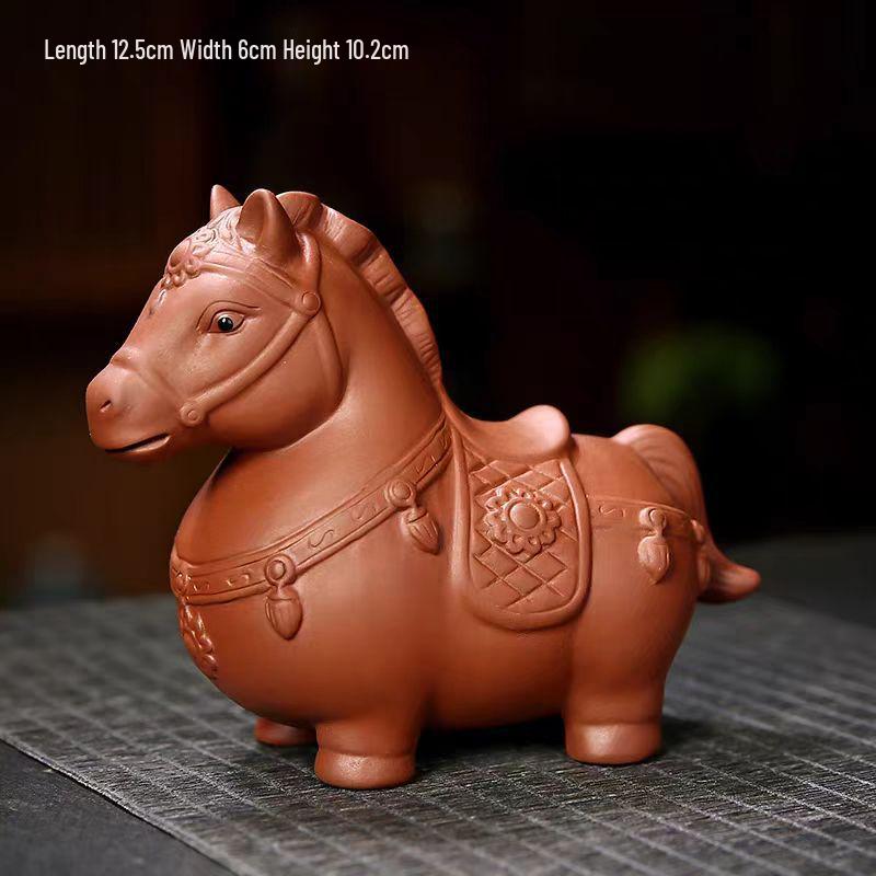 Zisha Horse Tea Pet Ornament: Zodiac Tea Table Decor with Yuanbao for Prosperity
