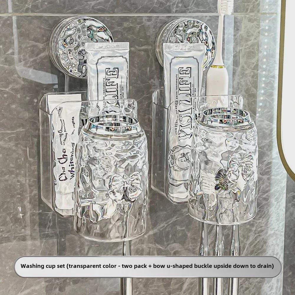 Nástěnný držák na zubní kartáček a zubní pastu s přísavkou a kelímkem na ústní vodu, instalace bez nutnosti děrování.