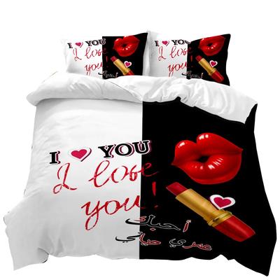 Red Lip Duvet Cover Set Red Lip Lipstick Sexy Adult Couple Comforter Cover Valentine's Day Gift for Lover Polyester Qulit Cover
