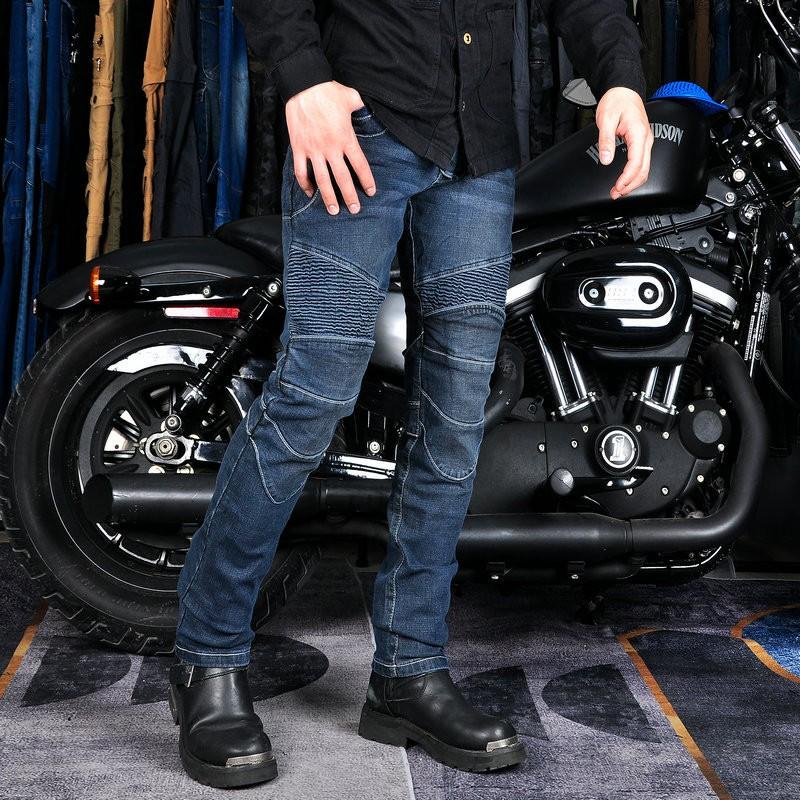Mens Motorcycle Riding Pants With Built-in Protective Padding Elastic Stretch Denim Style Biker Trousers Use