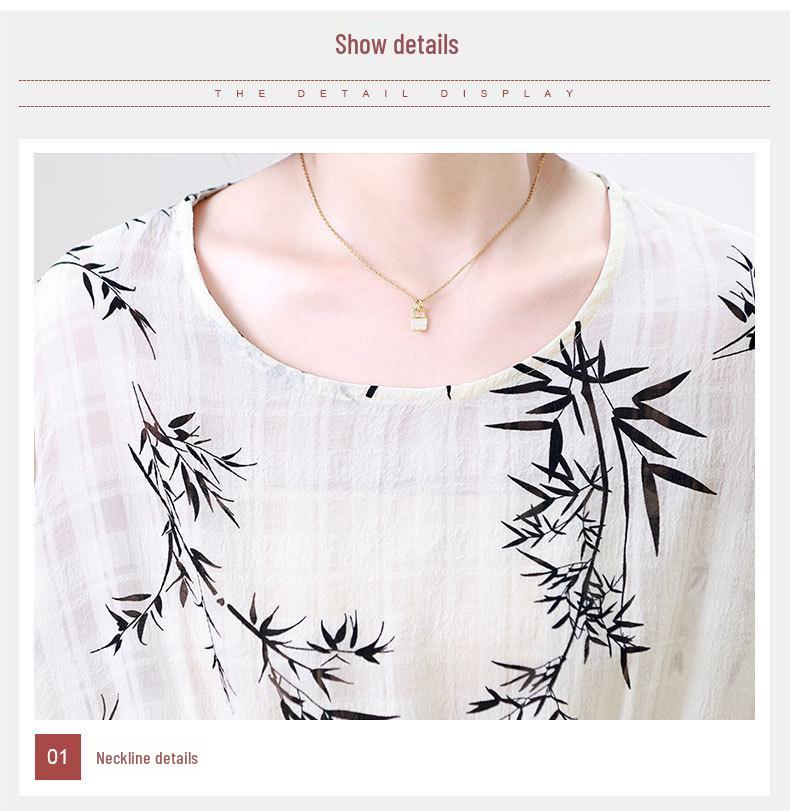 Blusa de Chifón de Verano para Mujer 2025: Estampado Retro Estilo Chino, Manga Media, Corte Holgado, Rejuvenecedor, Top Cómodo