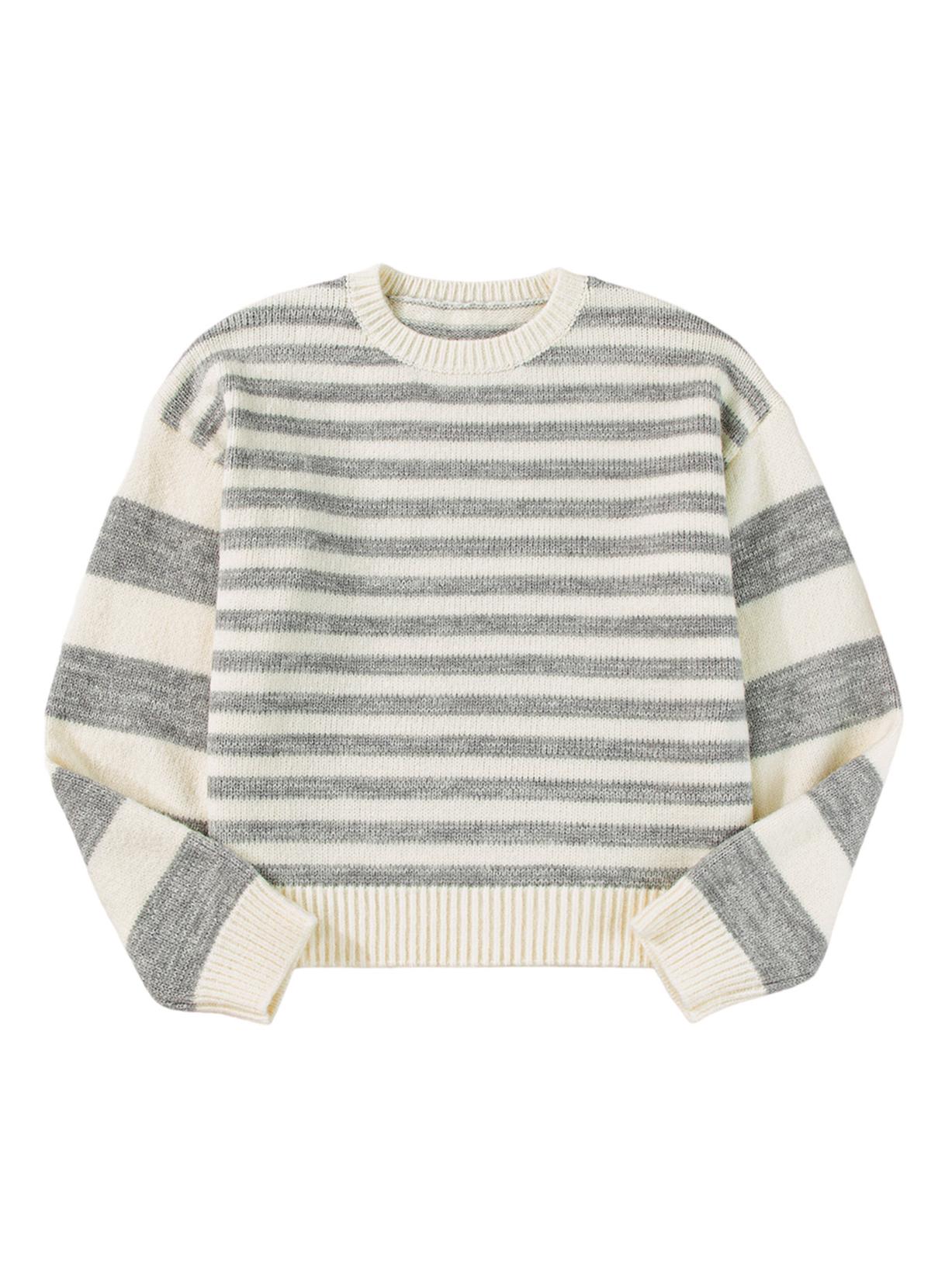 

Женский полосатый свитер с круглым вырезом от Shiying - Повседневный, свободного кроя для осени и зимы M серый