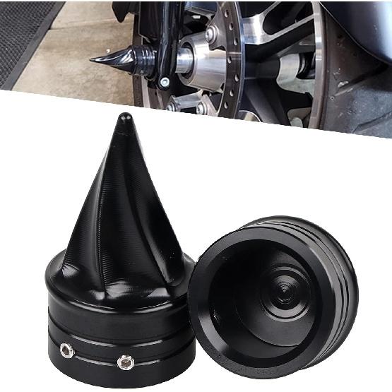 Black Spike Front Twisted Axle Nut Covers Axle Caps Compatible for Harley Touring Softail Dyna Street Glide Road King Road Glide