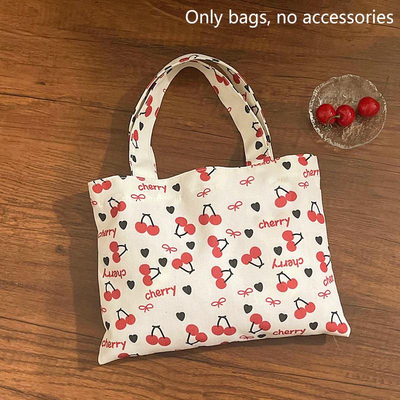 Милая Красная Вишня Принт Сумка-Тоут Холщовая Сумка Большая Вместимость Дорожная Портативная Сумка для Хранения Мелочей Девочка Сладкая Для Поездок На Работу Плечевая Сумка Подарки one size