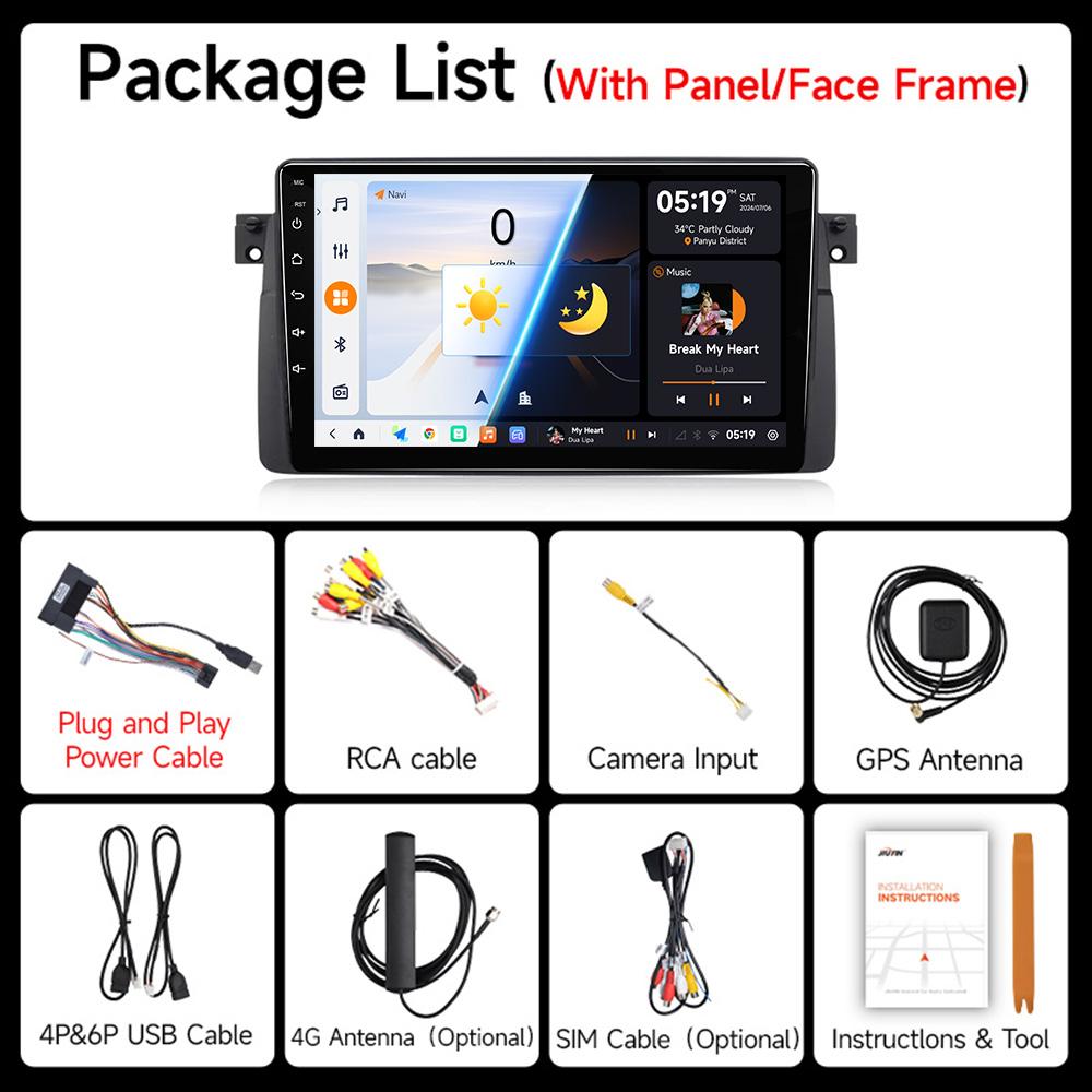 JIUYIN Android 13 For BMW E46 M3 318/320/325/330/335 1998-2006 Car Radio Multimedia Video Player Carplay Auto GPS Navigation