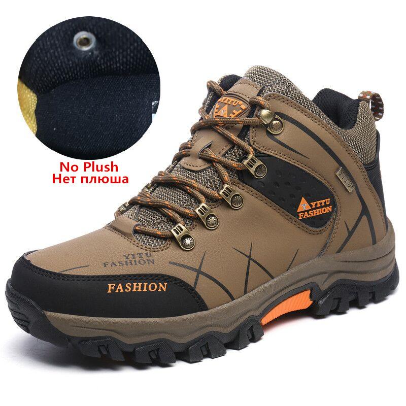 Brand Men's Winter Snow Boots Plush Warm Ankle Boots Waterproof Leather Sneakers Outdoor Male Hiking Boots Work Shoes Size 39-47