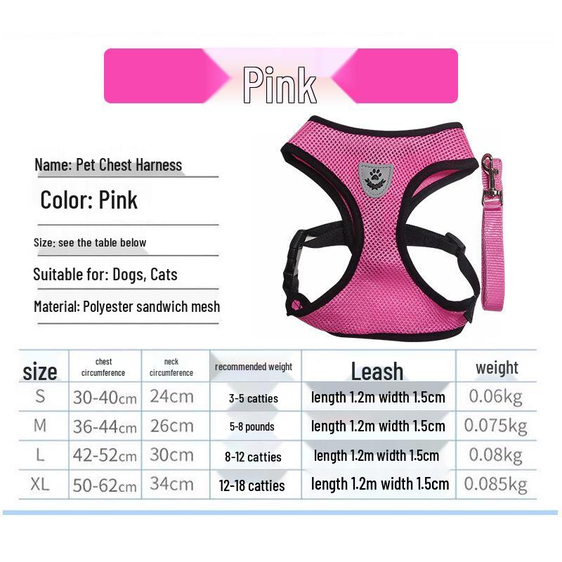 Reflective Breathable Anti-Escape Harness & Leash for Small/Medium Dogs