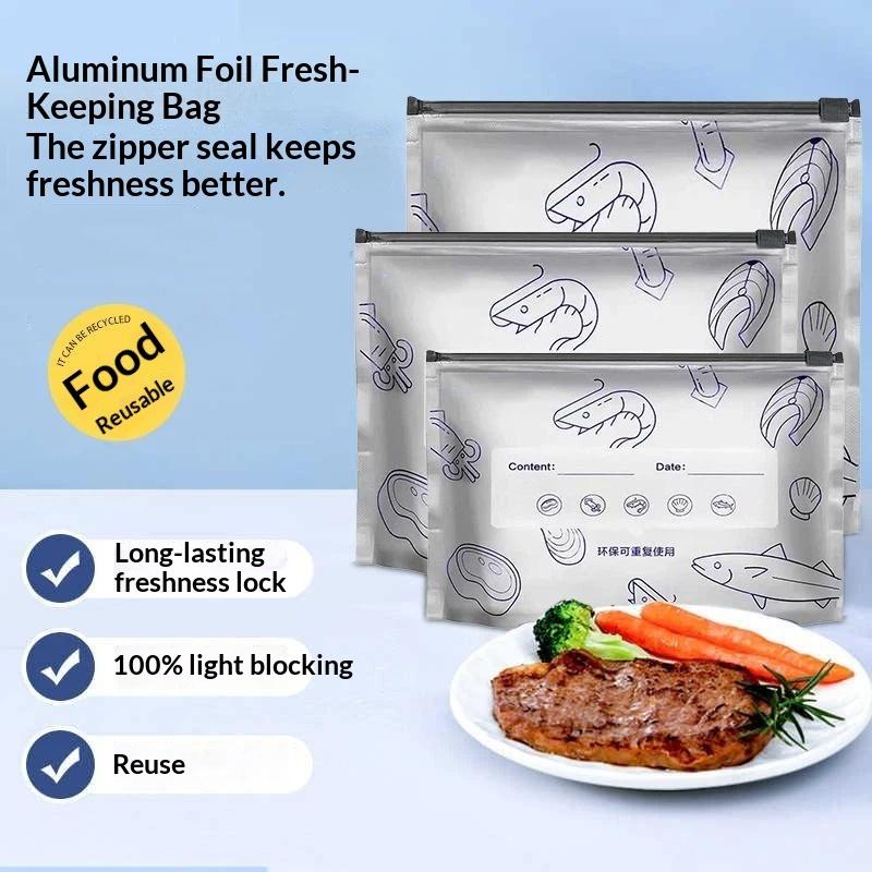 30Pcs Reusable Silver Zip Lock Food Storage Bags With Zipper Leak Proof Seal Long Fresh Freezer Food Storage Bags