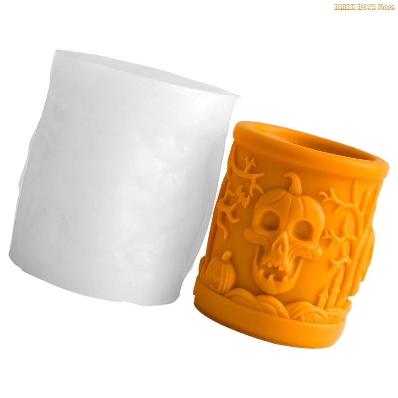 K1AE Multiurpose Cylinder Silicone Mold Halloween Themed Silicone Mould For Handmade Soap Holiday Decoration