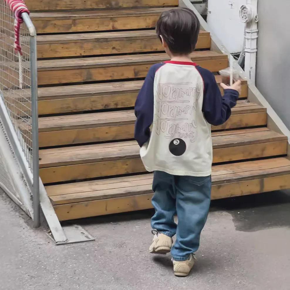 Amo Beibei 2025 Kids' Raglan Long Sleeve Color Block Letter T-shirt