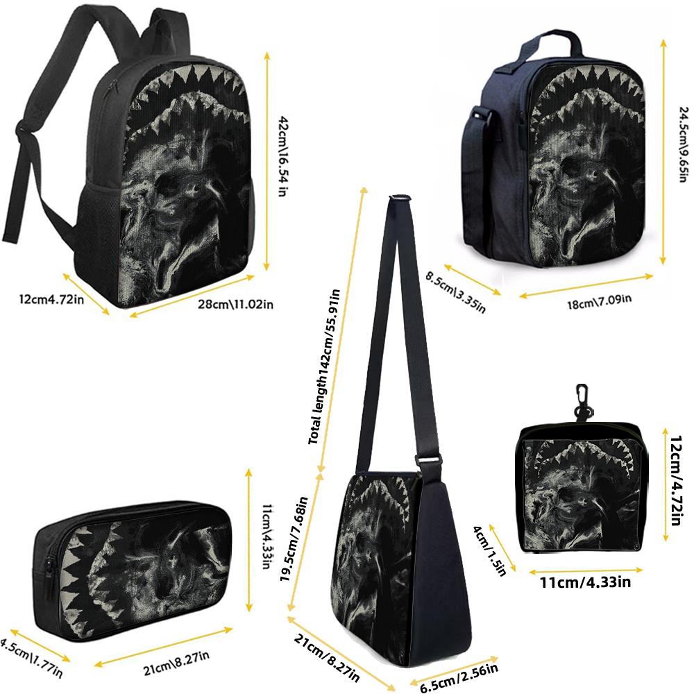 1/2/3/4/5PCS Trendy Shark Graphic Backpack Set | Perfect for School & Daily Adventures