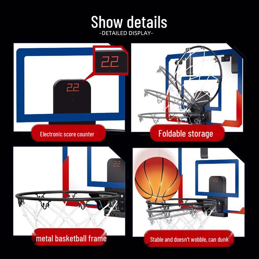 Coș de baschet multifuncțional de perete pentru copii - Interior/Exterior, Pliabil, Scorul luminos