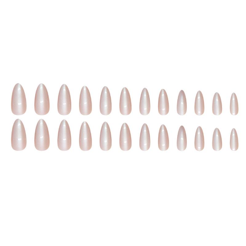 24-Piece Silver Aurora False Nails - Solid Color, Removable, Wearable Nail Art Set