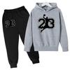 Autumn Winter Basketball #23 Silhouette Printed Hoodies Sweatpants Set Fashionable Casual Warm Sports Long Sleeved Pants Men's Sport Wear