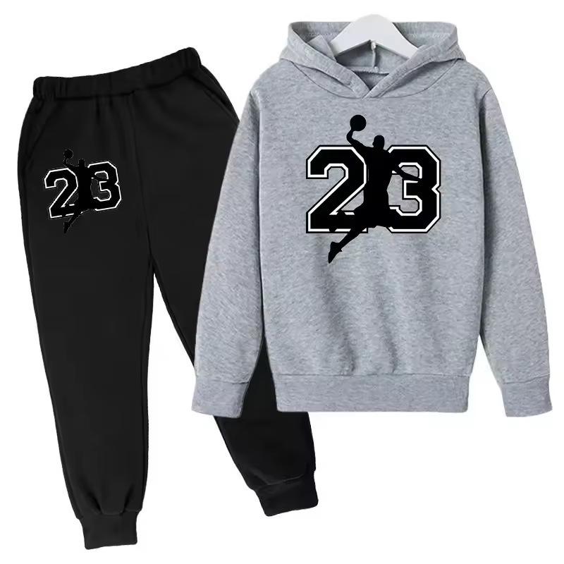 Autumn Winter Basketball #23 Silhouette Printed Hoodies Sweatpants Set Fashionable Casual Warm Sports Long Sleeved Pants Men's Sport Wear