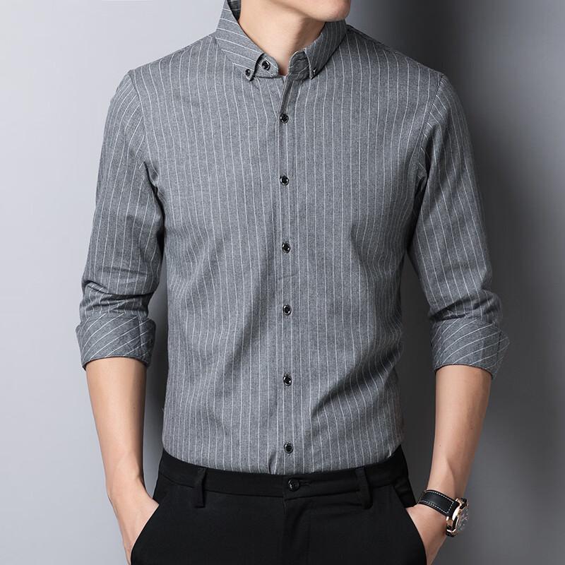 IMAGINEX Men s Business Casual Cotton Striped Long Sleeve Shirt L