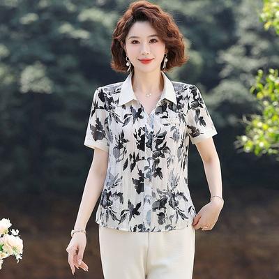 Bluze Cămașă cu Mânecă Scurtă Nouă Vară Vârstă Mijlocie și Vârstnică Mama Temperament la Modă Larg Aer Străin