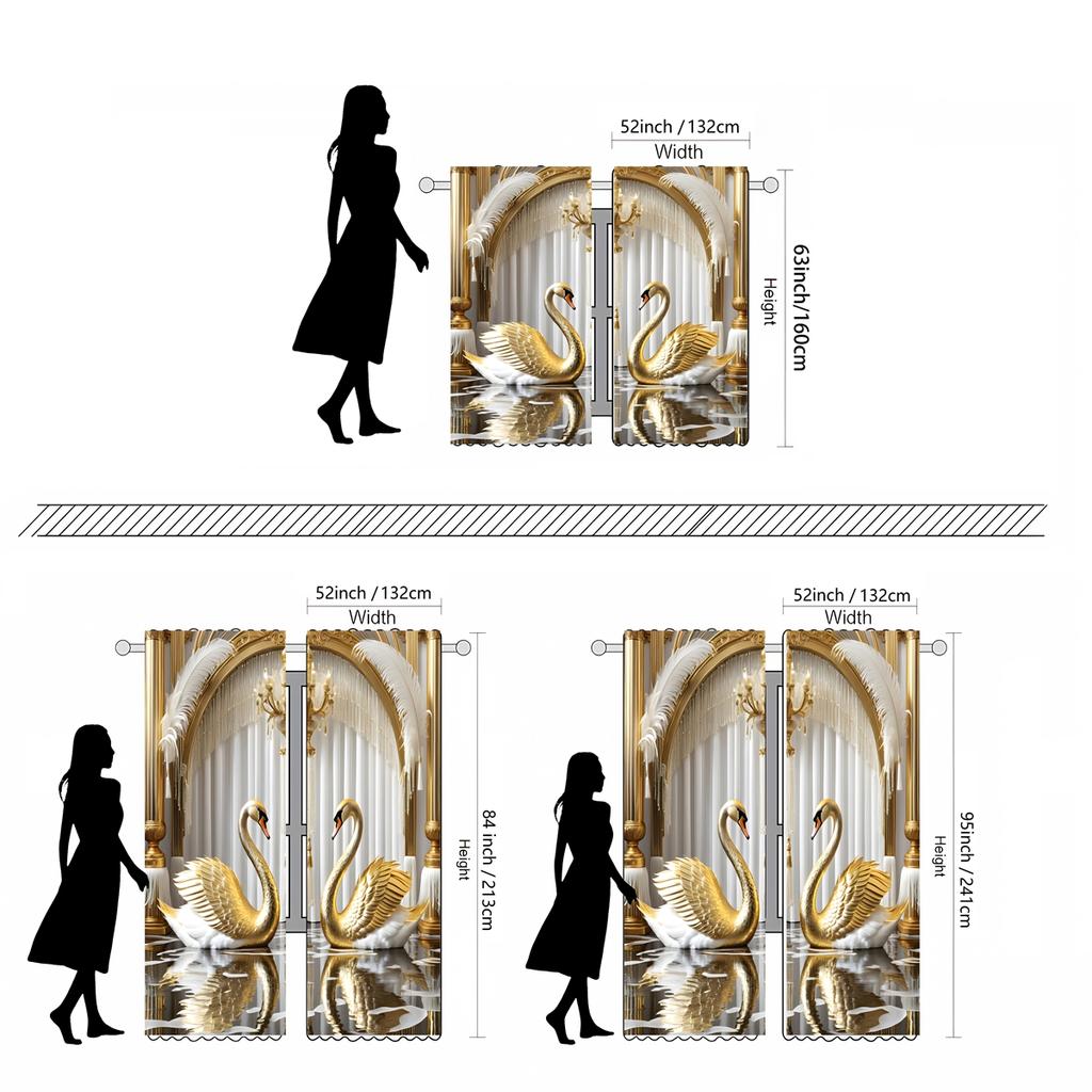 2-teiliger HD digitaler gelber Langhals-Schwan Vorhang Heimdekorationsstil Dekoration Wohnzimmer Schlafzimmer durch Stangenvorhang-Effekt