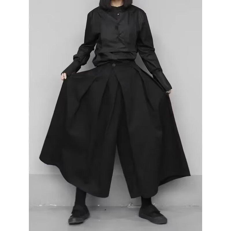 Fashion Hakama Pants Women Unisex Streetwear Wide Leg Samurai Trousers Dark Aesthetic Skirt Pants
