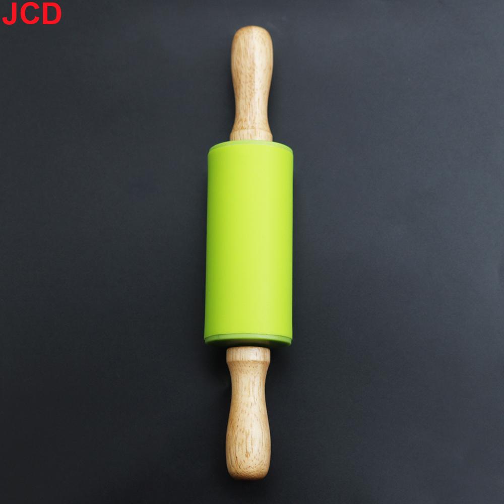 Silicone world Non-Stick Silicone Rolling Pin Wooden Handle Fondant DIY Pastry Dough Flour Roller Kitchen Baking Cooking Tools