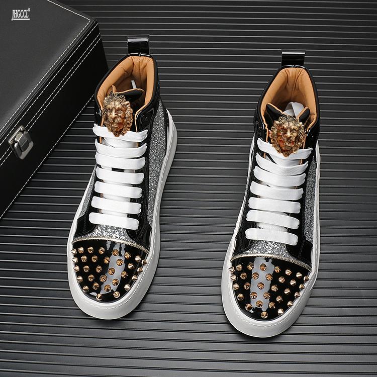 Fashion Designer green rivet sneakers Thick soles men's casual personality loafers Korean skateboard casual shoes A6