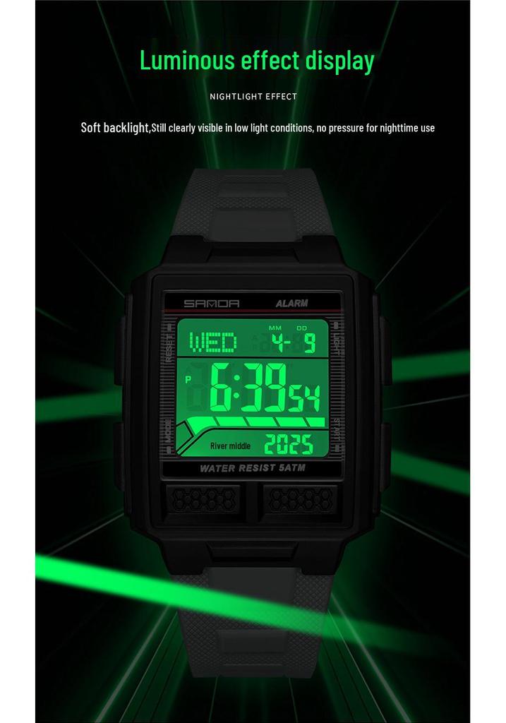 SANDA Youth Sports Luminous Waterproof Multifunction Watch with World Time & Alarm