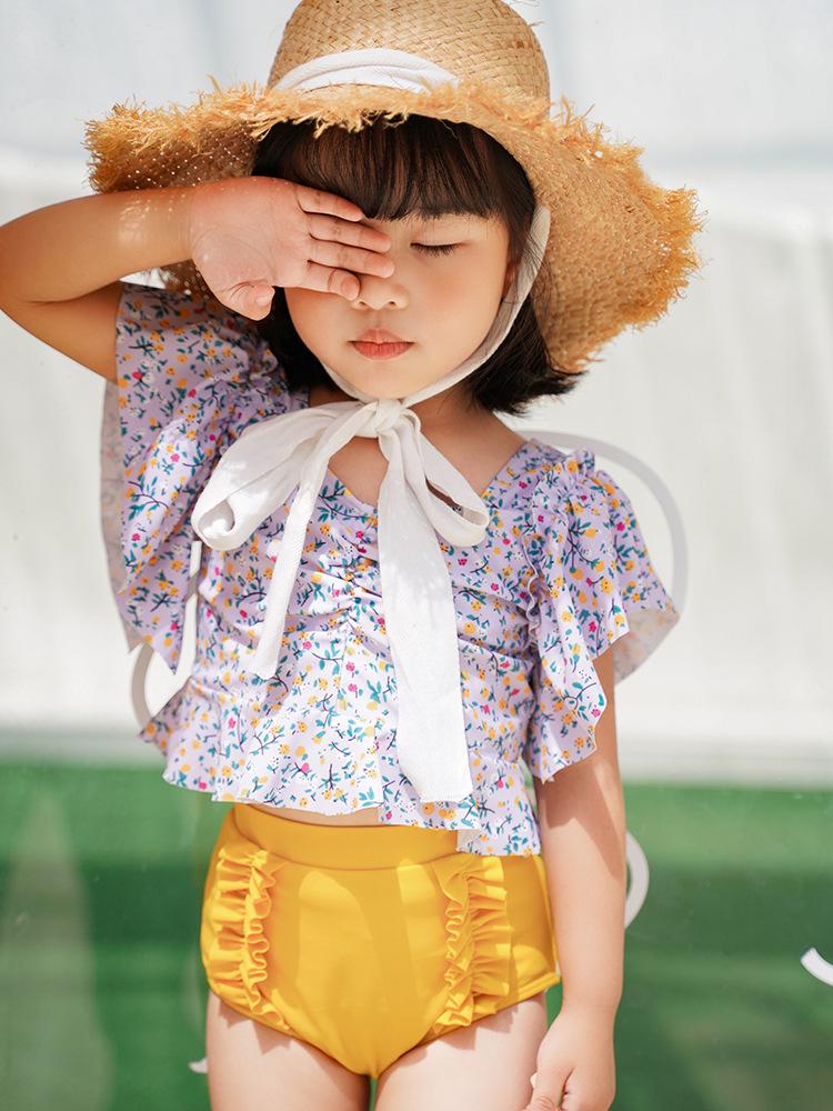 

Детский купальник-двойка с корейским цветочным принтом, с высокой талией, для малышей и девочек S