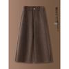 Coffee-Colored Fleece-Lined Wool Blend Wide-Leg Petite Pants - New Style, Thickened, Eight-Tenths Length, Cashmere Straight-Leg for Women.