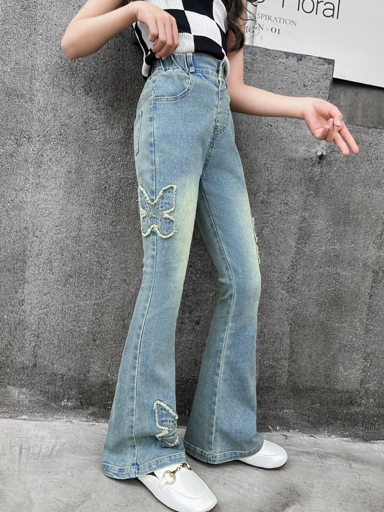 Girls' Denim Flare Pants - 2025 Spring/Autumn Casual Jeans for Big Kids