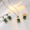 New Retro Crystal Zircon Geometric Pendant Necklace Earrings Ring for Women Fashion Jewelry Set Wedding Valentine's Day Gifts