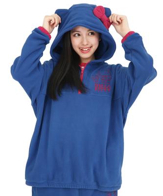 SAZAC Hello Kitty Fleece Langes Warmes Oberteil Half-Zip Hoodie, Damen, Ärmel, (Marine/M/SAN1858)
